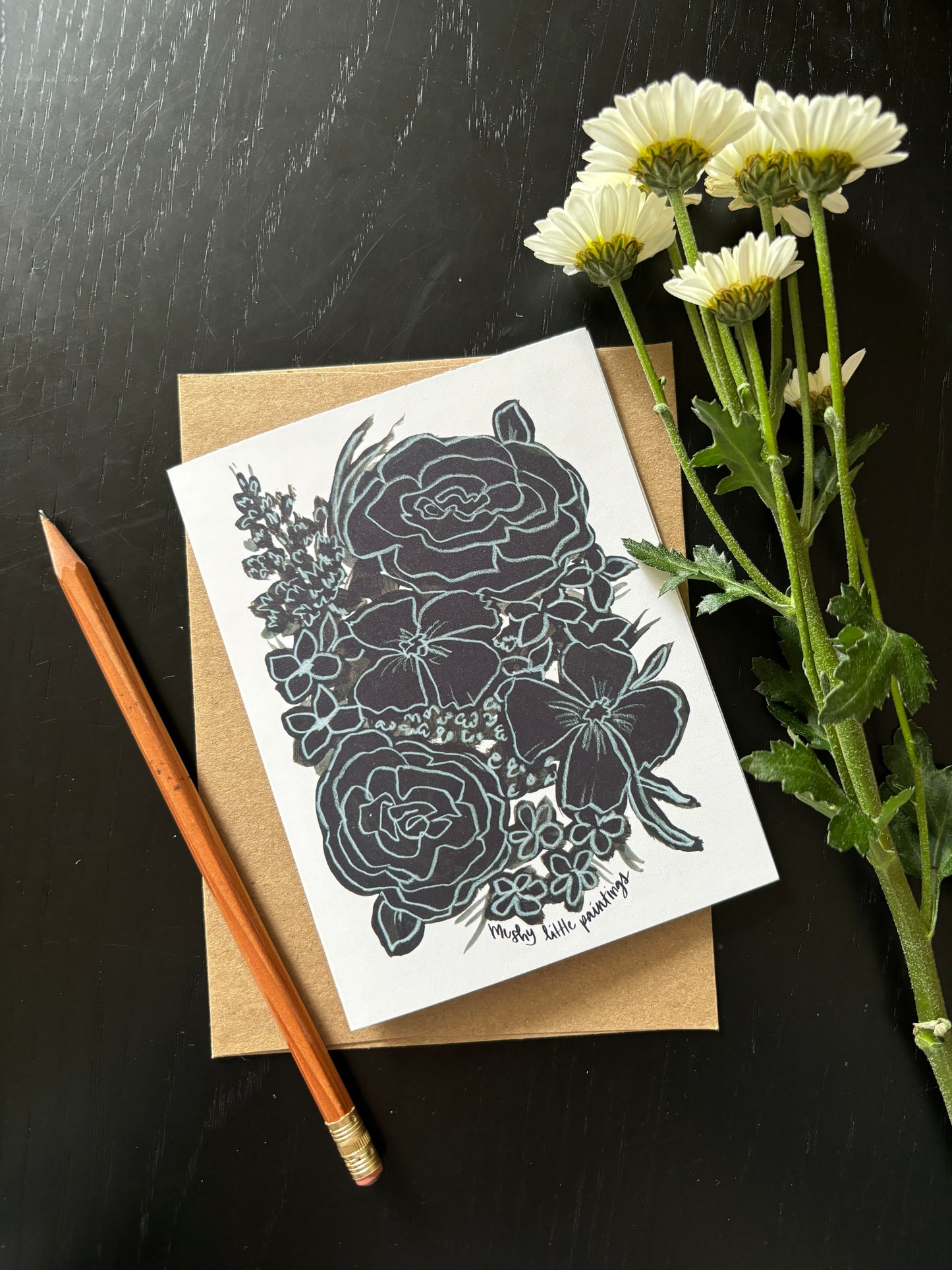 Paint It Black Rose Bouquet Greeting Card