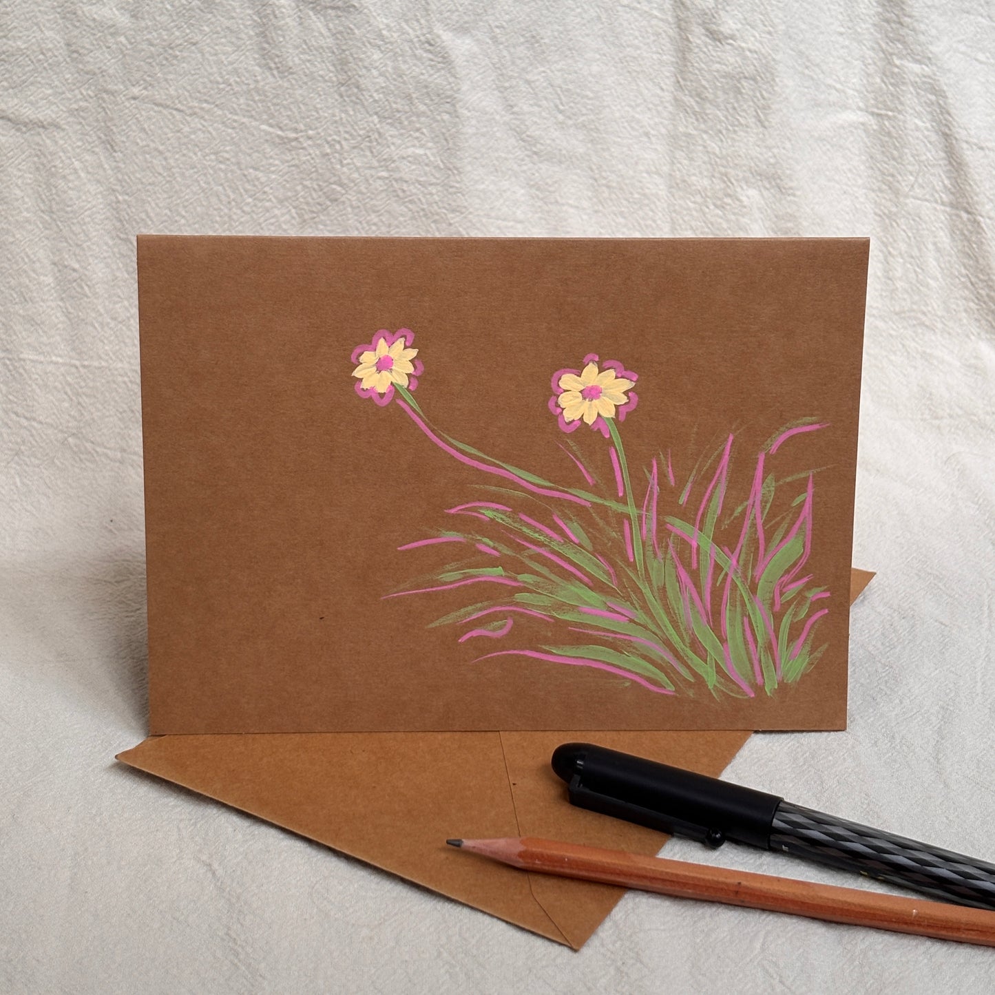 yellow flowers - kraft paper card