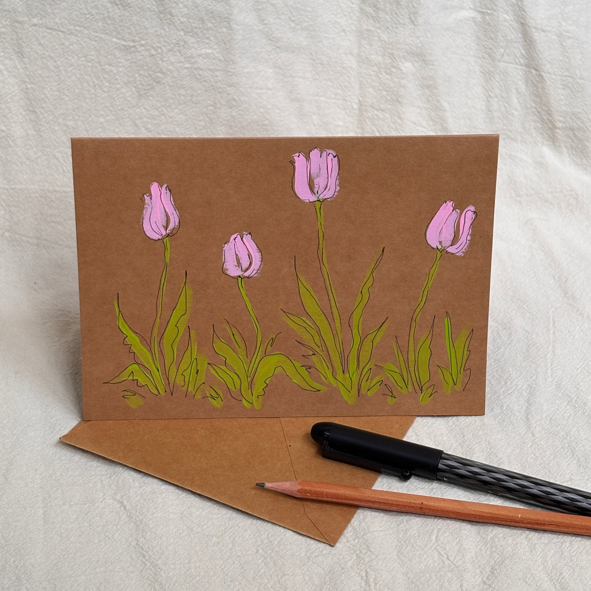 pink tulip - kraft paper card