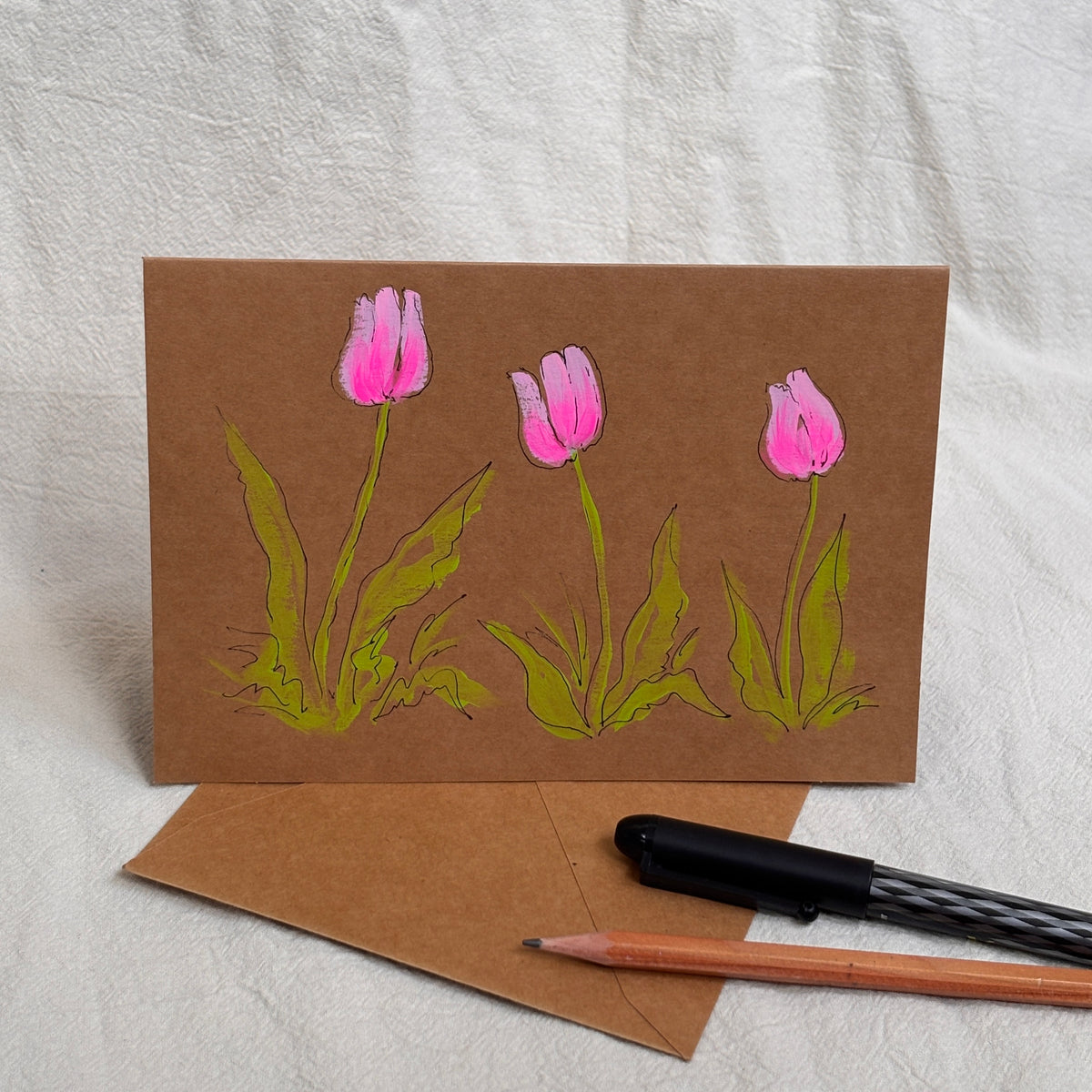 pink tulip - kraft paper card