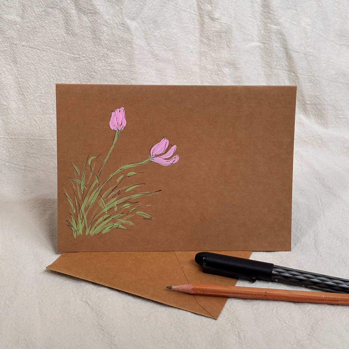 pink tulip - kraft paper card