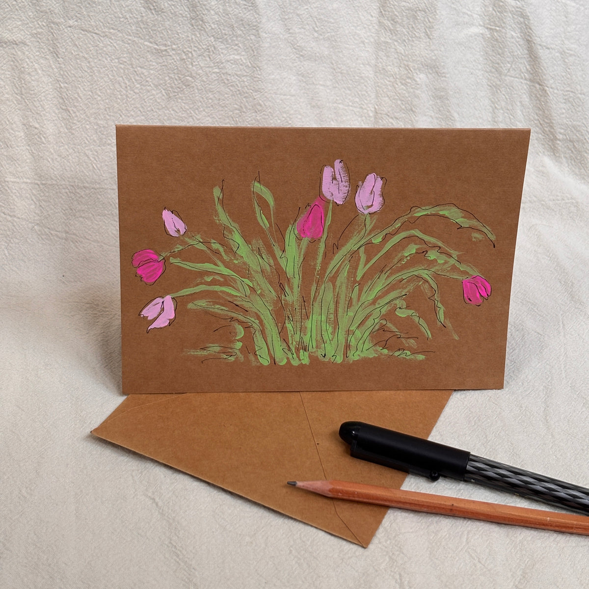pink tulip - kraft paper card