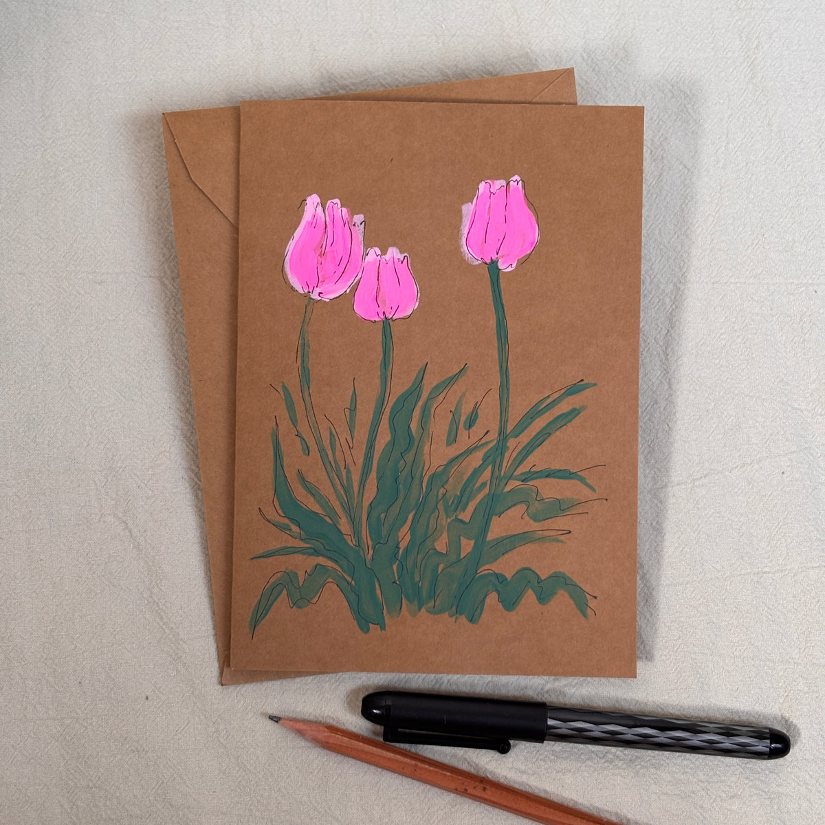 pink tulip - kraft paper card