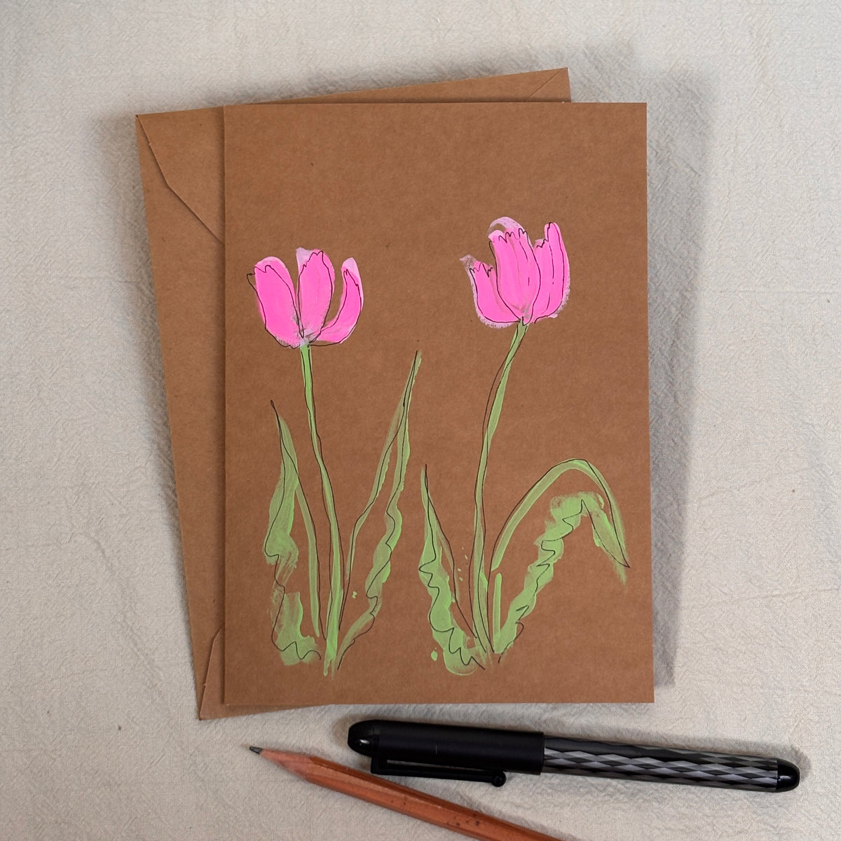 pink tulip - kraft paper card