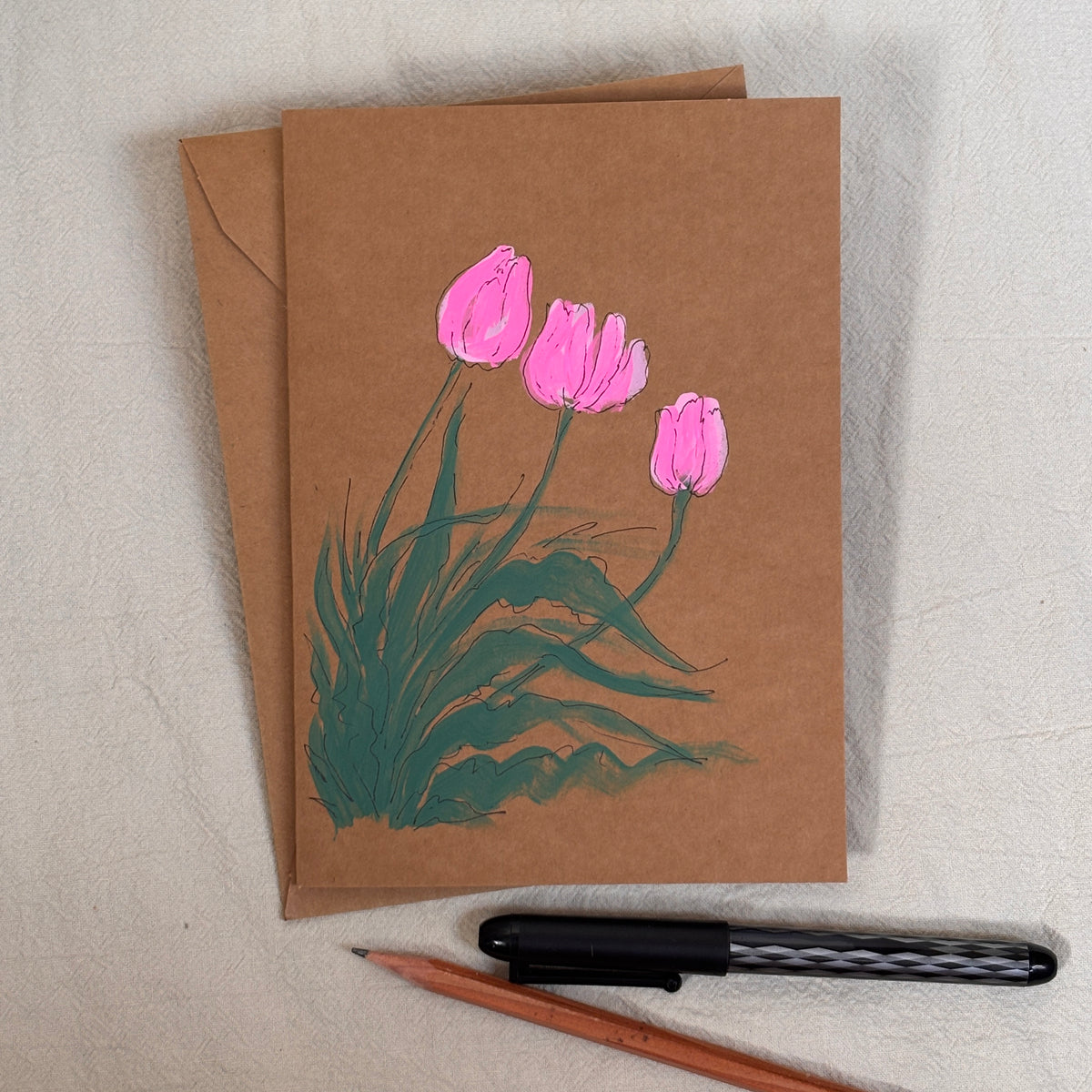 pink tulip - kraft paper card
