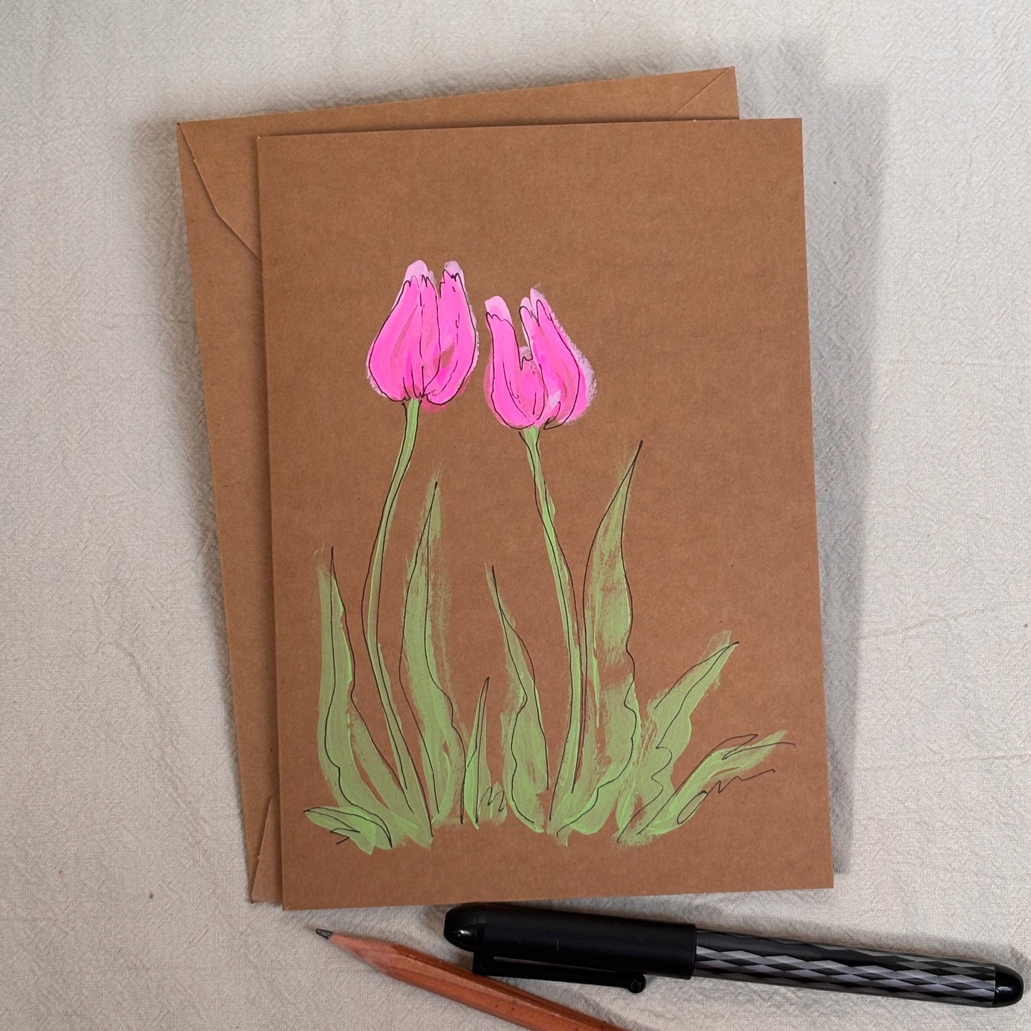 pink tulip - kraft paper card