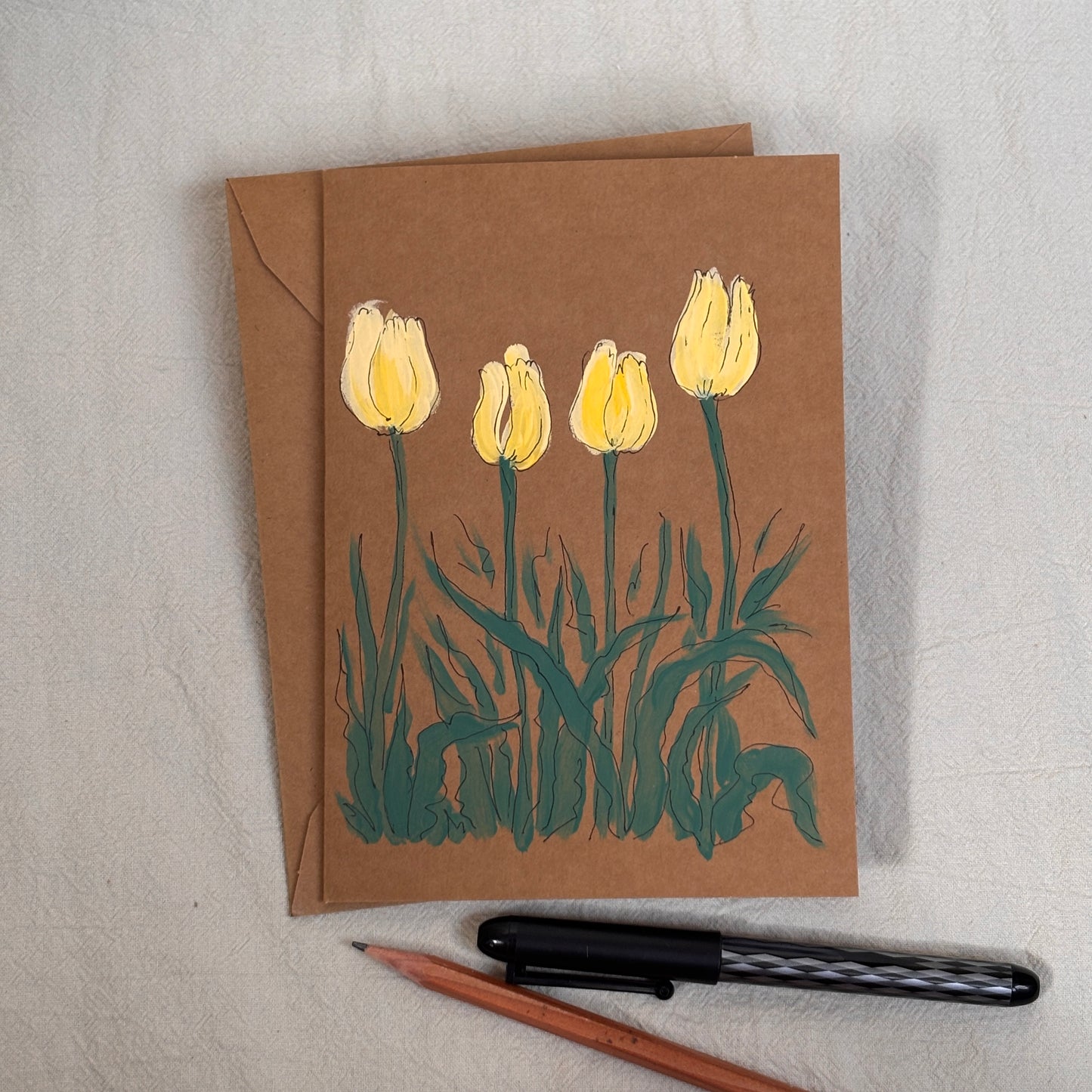 yellow tulip - kraft paper card