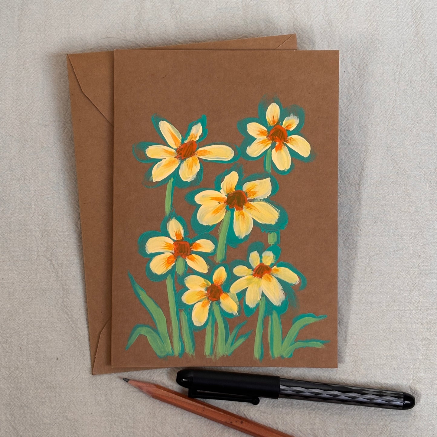yellow flowers - kraft paper card