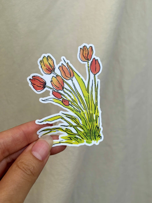 reaching tulips sticker